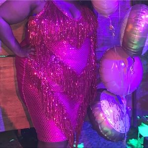 Fuchsia fringe body con dress